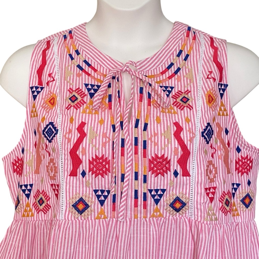 Umgee Pink White Stripe Sleeveless Tribal Aztec Print Mini Dress Size Large NWT - Picture 5 of 8